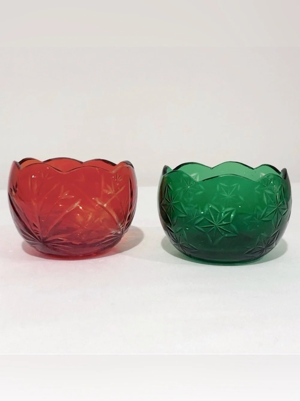 Red & Green Glass Candle Holders Set of 2